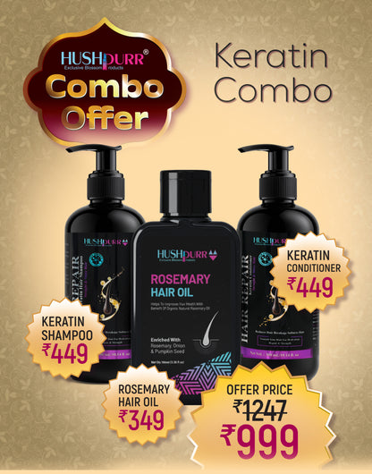 Keratin Hair Repair Combo with Rosemary Oil ,Shampoo & Conditioner (Pack of 3)